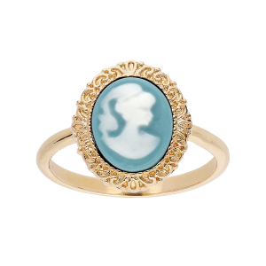 BAGUE PLAQUÉ OR CAMÉE RÉSINE BLEUE