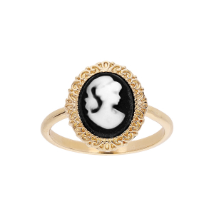 BAGUE PLAQUÉ OR CAMÉE RÉSINE NOIRE