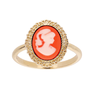 BAGUE PLAQUÉ OR CAMÉE RÉSINE ROSE