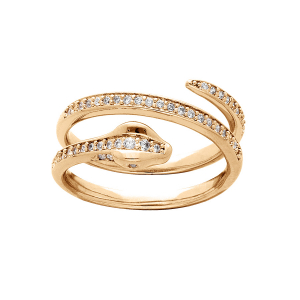 BAGUE PLAQUÉ OR SERPENT ENROULÉE OXYDES BLANCS SERTIS