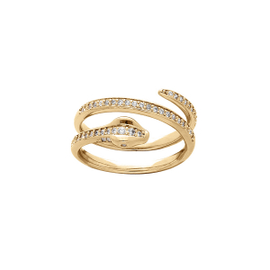 BAGUE PLAQUÉ OR SERPENT ENROULÉE OXYDES BLANCS SERTIS