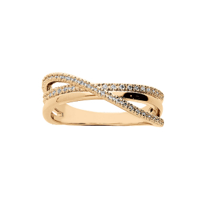 BAGUE PLAQUÉ OR CROISÉE OXYDES BLANCS SERTIS