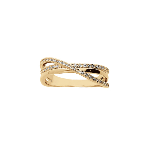 BAGUE PLAQUÉ OR CROISÉE OXYDES BLANCS SERTIS