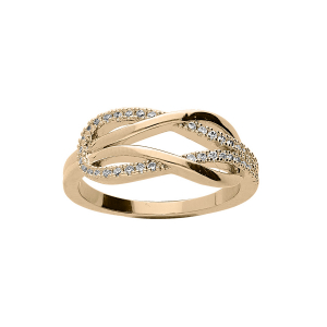 BAGUE PLAQUÉ OR VOLUTE OXYDES BLANCS SERTIS