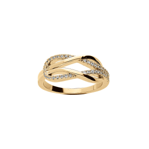 BAGUE PLAQUÉ OR VOLUTE OXYDES BLANCS SERTIS