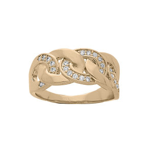BAGUE PLAQUÉ OR ENTRELACÉ OXYDES BLANCS SERTIS