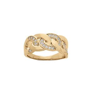 BAGUE PLAQUÉ OR ENTRELACÉ OXYDES BLANCS SERTIS