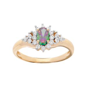 BAGUE PLAQUÉ OR GRAND DIAMETRE CENTRE PETROL ARC EN CIEL ET CONTOUR OXYDES BLANCS SERTIS