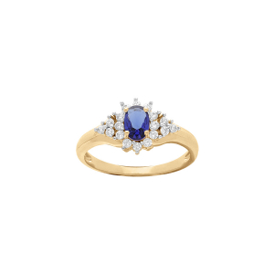 BAGUE PLAQUÉ OR GRAND DIAMETRE CENTRE OXYDE BLEU ET CONTOUR OXYDES BLANCS SERTIS