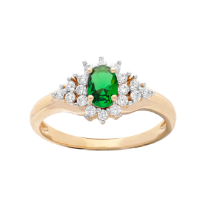 BAGUE PLAQUÉ OR GRAND DIAMETRE CENTRE OXYDE VERT ET CONTOUR OXYDES BLANCS SERTIS