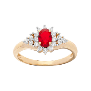 BAGUE PLAQUÉ OR GRAND DIAMETRE CENTRE OXYDE ROUGE ET CONTOUR OXYDES BLANCS SERTIS