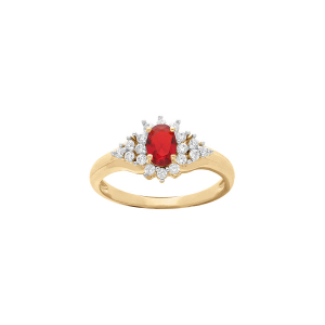 BAGUE PLAQUÉ OR GRAND DIAMETRE CENTRE OXYDE ROUGE ET CONTOUR OXYDES BLANCS SERTIS