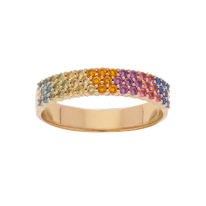 BAGUE PLAQUÉ OR RUBAN OXYDES MULTI COULEURS SERTIS