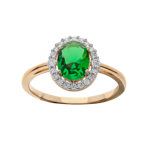 BAGUE PLAQUÉ OR CENTRE OXYDE VERT ET CONTOUR OXYDES BLANCS SERTIS