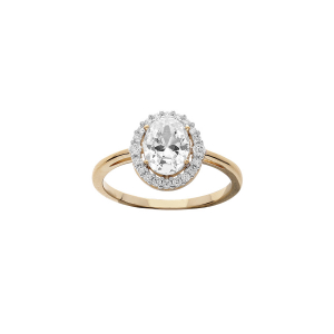 BAGUE PLAQUÉ OR GRAND DIAMETRE CENTRE OXYDE BLANC ET CONTOUR OXYDES BLANCS SERTIS