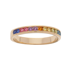 BAGUE PLAQUÉ OR DEMI RAIL OXYDES MULTI COULEURS SERTIS