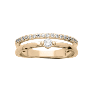 BAGUE PLAQUÉ OR 2 RANGS 1 OXYDE BLANC SERTI ET 1 RAIL OXYDES BLANCS SERTIS