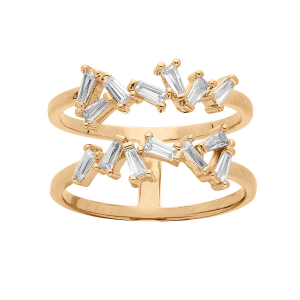 BAGUE PLAQUÉ OR 2 RANGS NAVETTES OXYDES BLANCS SERTIS