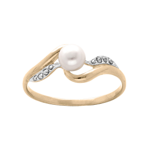 BAGUE PLAQUÉ OR PERLE DE CULTURE D'EAU DOUCE BLANCHE ET OXYDES BLANCS SERTIS