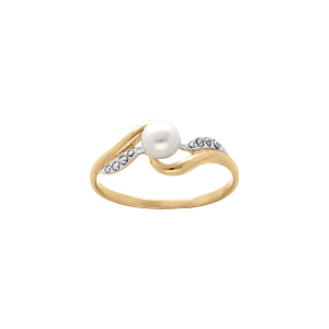 BAGUE PLAQUÉ OR PERLE DE CULTURE D'EAU DOUCE BLANCHE ET OXYDES BLANCS SERTIS