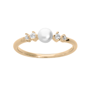 BAGUE PLAQUÉ OR PERLE DE CULTURE D'EAU DOUCE BLANCHE ET OXYDES BLANCS SERTIS