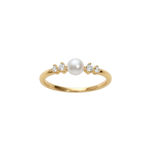 BAGUE PLAQUÉ OR PERLE DE CULTURE D'EAU DOUCE BLANCHE ET OXYDES BLANCS SERTIS