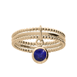 BAGUE PLAQUÉ OR TRIPLE ANNEAUX CABOCHON LAPIS LAZULII VÉRITABLE