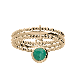 BAGUE PLAQUÉ OR TRIPLE ANNEAUX CABOCHON MALACHITE VÉRITABLE