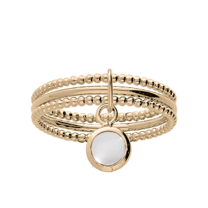 BAGUE PLAQUÉ OR TRIPLE ANNEAUX CABOCHON NACRE BLANCHE VÉRITABLE