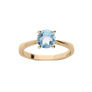 BAGUE PLAQUÉ OR PIERRE VÉRITABLE TOPAZE BLEU 6,5MM