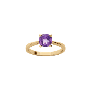 BAGUE PLAQUÉ OR PIERRE VÉRITABLE AMÉTHYSTE 6,5MM