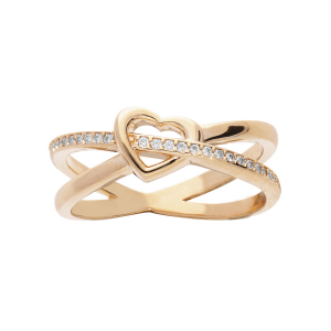 BAGUE PLAQUÉ OR CROISÉ 1 COEUR ET OXYDES BLANCS SERTIS