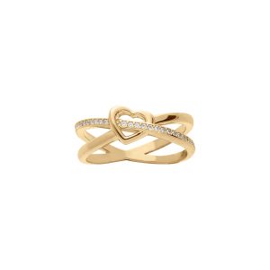 BAGUE PLAQUÉ OR CROISÉ 1 COEUR ET OXYDES BLANCS SERTIS