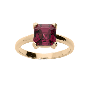 BAGUE PLAQUÉ OR OXYDE CARRÉ 8MM VIOLET SERTI 4 GRIFFES