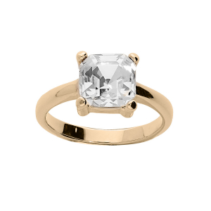 BAGUE PLAQUÉ OR OXYDE CARRÉ 8MM BLANC SERTI 4 GRIFFES