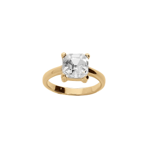 BAGUE PLAQUÉ OR OXYDE CARRÉ 8MM BLANC SERTI 4 GRIFFES