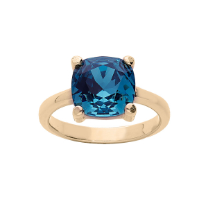 BAGUE PLAQUÉ OR OXYDE CARRÉ 10MM BLEU SERTI 4 GRIFFES