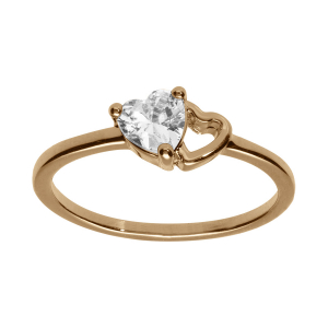 BAGUE PLAQUÉ OR DOUBLE COEUR 1 OXYDE BLANC 1 EVIDÉ