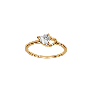 BAGUE PLAQUÉ OR DOUBLE COEUR 1 OXYDE BLANC 1 EVIDÉ