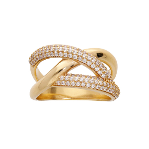 BAGUE PLAQUÉ OR CROISÉE OXYDES BLANCS SERTIS