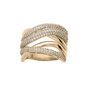 BAGUE PLAQUÉ_OR LARGE CROISÉE OXYDES BLANCS SERTIS