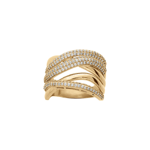 BAGUE PLAQUÉ_OR LARGE CROISÉE OXYDES BLANCS SERTIS