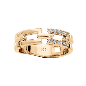 BAGUE PLAQUÉ OR ANNEAU RECTANGLES EVIDÉS ET OXYDES BLANCS SERTIS