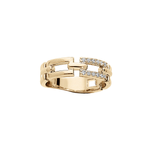 BAGUE PLAQUÉ OR ANNEAU RECTANGLES EVIDÉS ET OXYDES BLANCS SERTIS