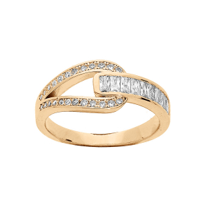 BAGUE PLAQUÉ OR BOUCLE ET OXYDES BLANCS SERTIS