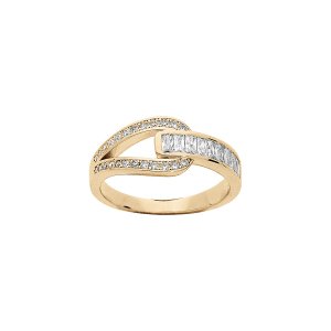 BAGUE PLAQUÉ OR BOUCLE ET OXYDES BLANCS SERTIS