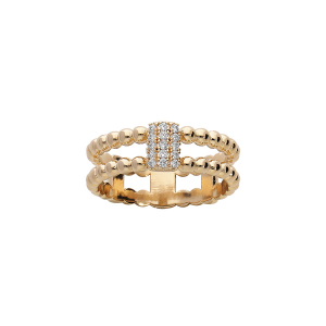 BAGUE PLAQUÉ OR 2 RANGS BOULES ET PAVÉ OXYDES BLANCS SERTIS