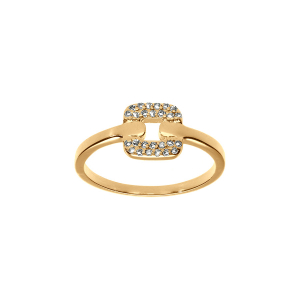 BAGUE PLAQUÉ OR CARRÉ OXYDES BLANCS SERTIS