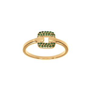 BAGUE PLAQUÉ OR CARRÉ OXYDES VERTS SERTIS