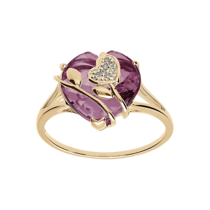 BAGUE PLAQUÉ OR COEUR OXYDE VIOLET AVEC VOLUTE